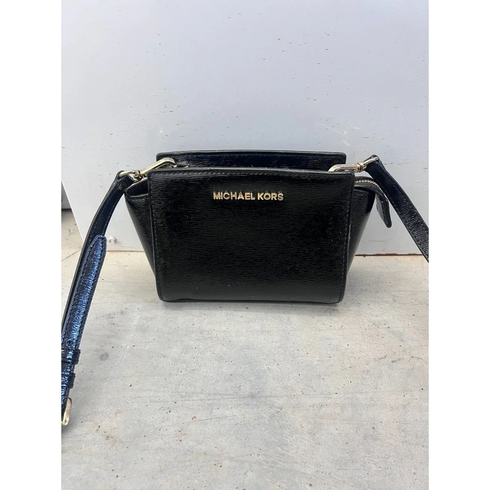Michael Kors Selma Mini Bag Women Black Saffiano Leather Crossbody Strap Handbag